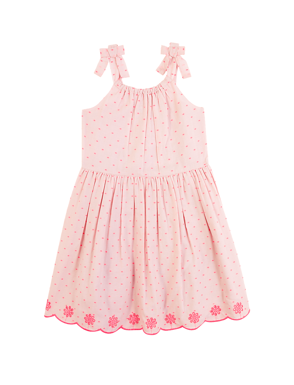 Cotton Rich Broderie Shoulder Tie Dress (2-7 Yrs)
