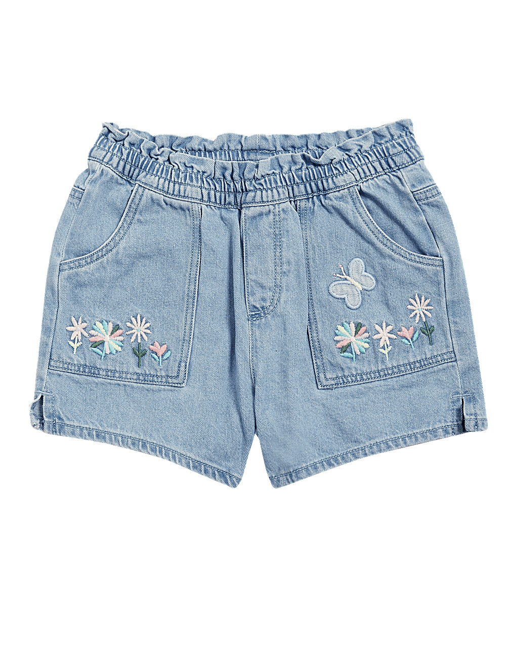 Denim Floral Embroidered Shorts