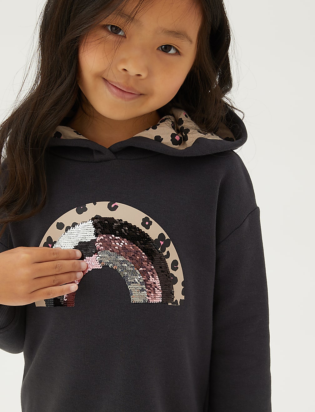Cotton Rich Hooded Rainbow Sequin Dress (2-7 Yrs)