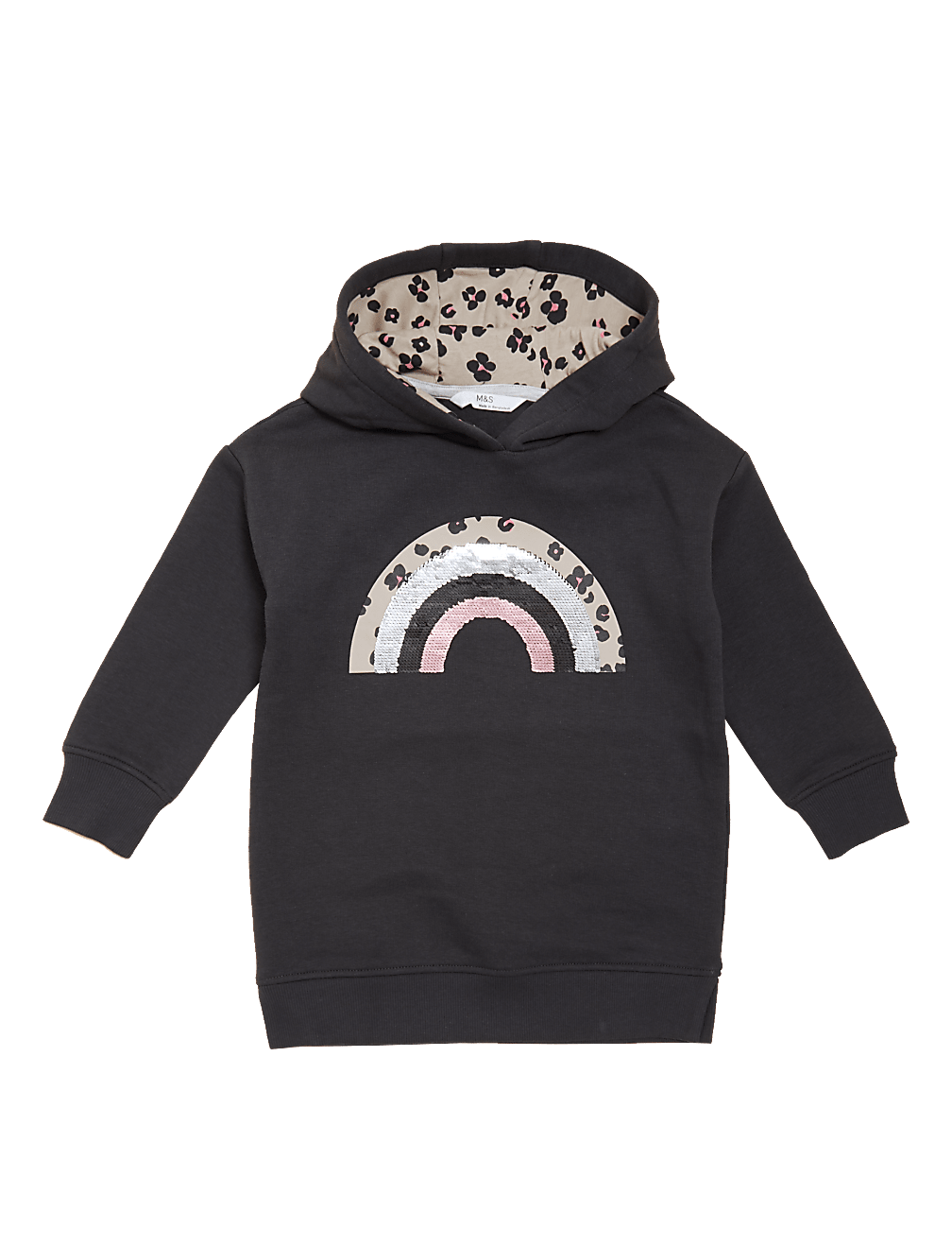 Cotton Rich Hooded Rainbow Sequin Dress (2-7 Yrs)