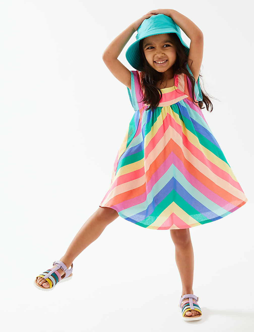 Pure Cotton Rainbow Striped Dress (2-7 Yrs)
