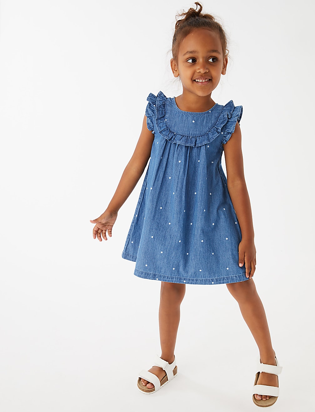 Denim Frill Spotted Dress (2-7 Yrs)