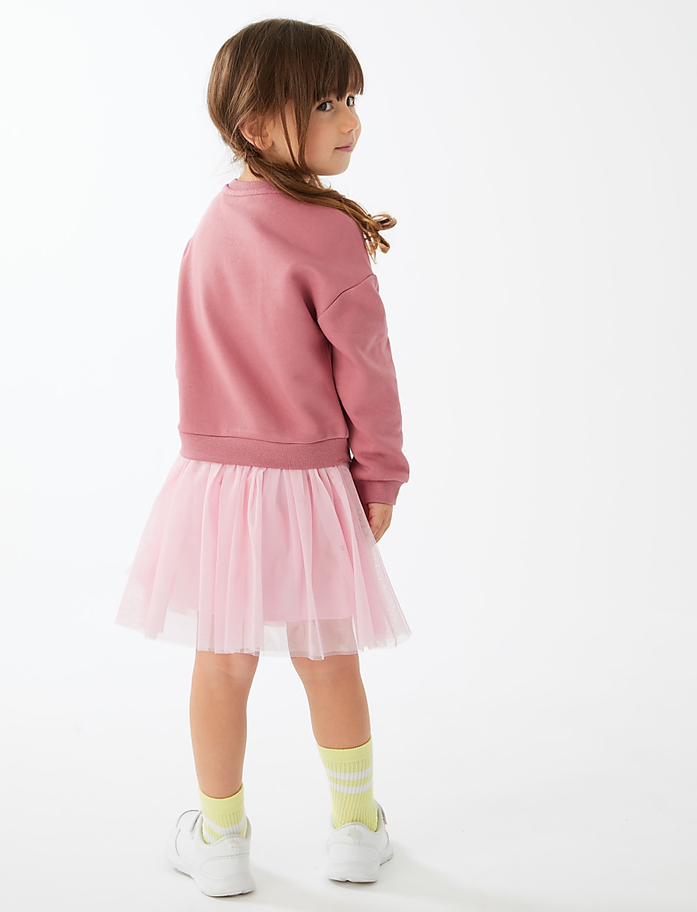 Cotton Rich Happy Vibe Slogan Sweat Dress (2-7 Yrs)