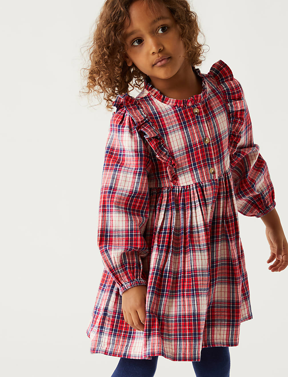 Cotton Rich Check Dress with Tights