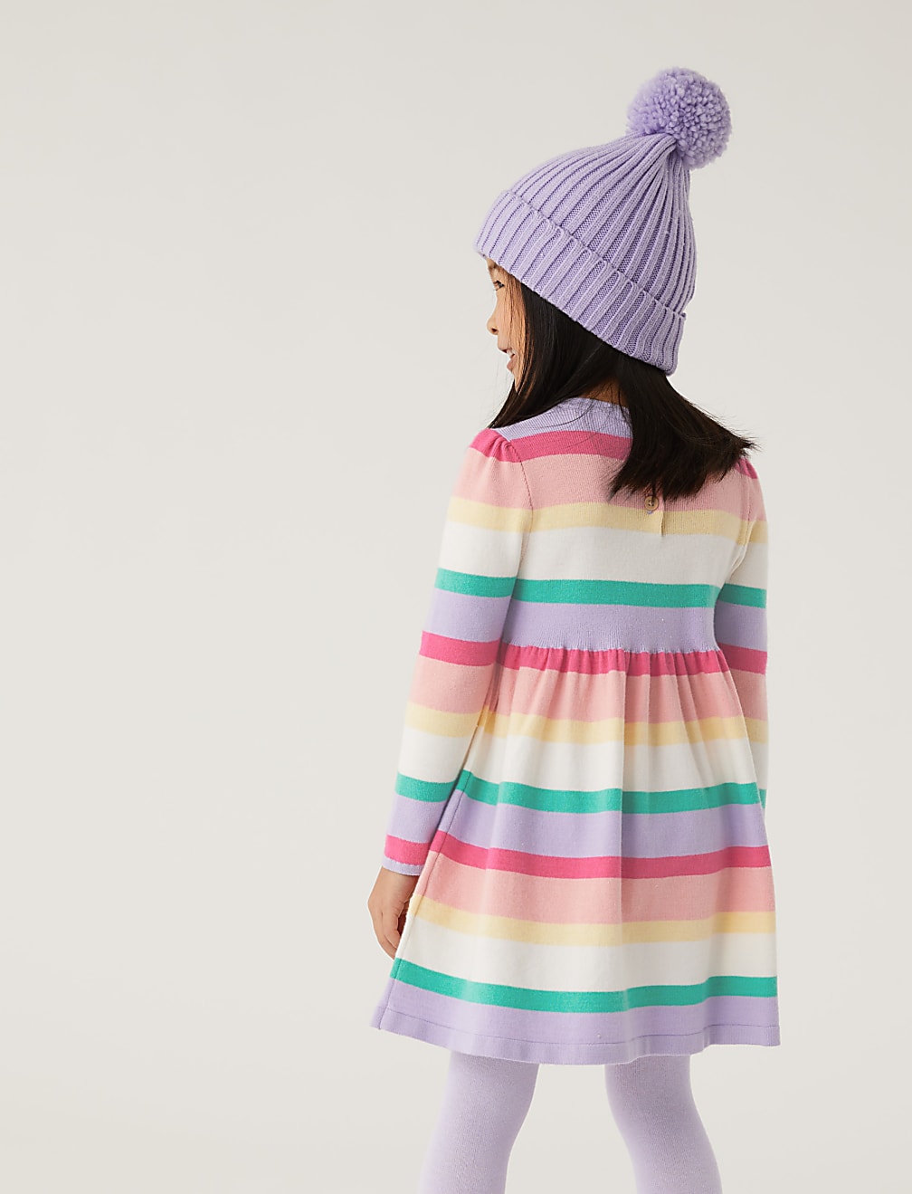 Knitted Striped Dress & Tights Outfit