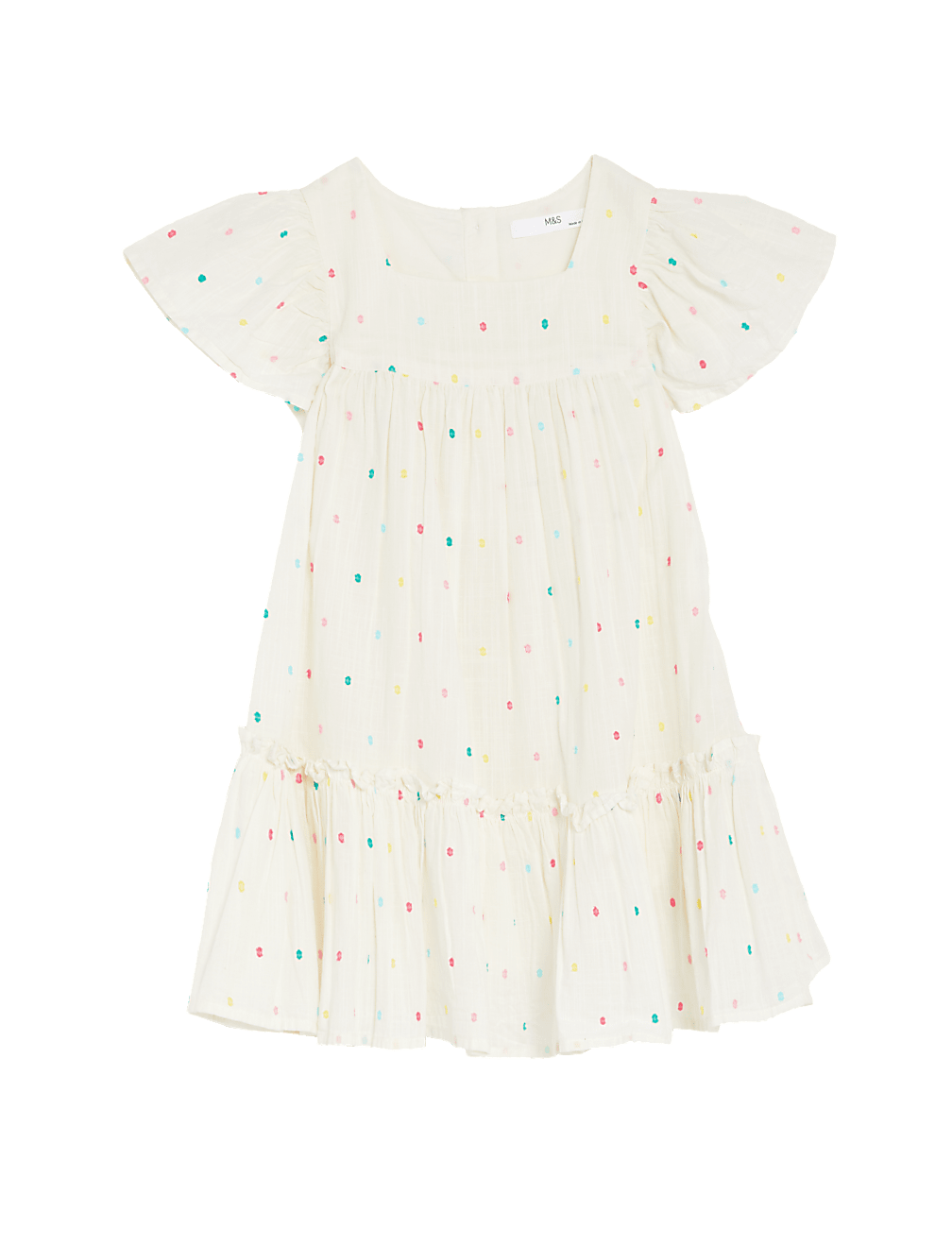 Pure Cotton Embroidered Spotted Dress