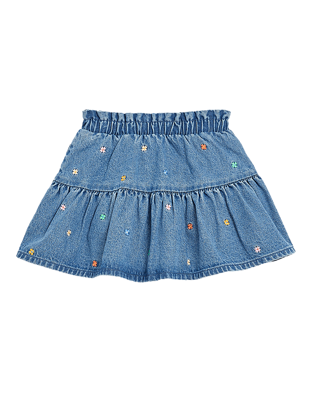 Denim Floral Embroidered Skort