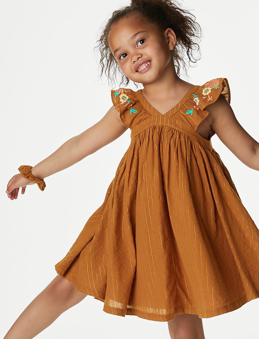 Pure Cotton Floral Dress with Scrunchie