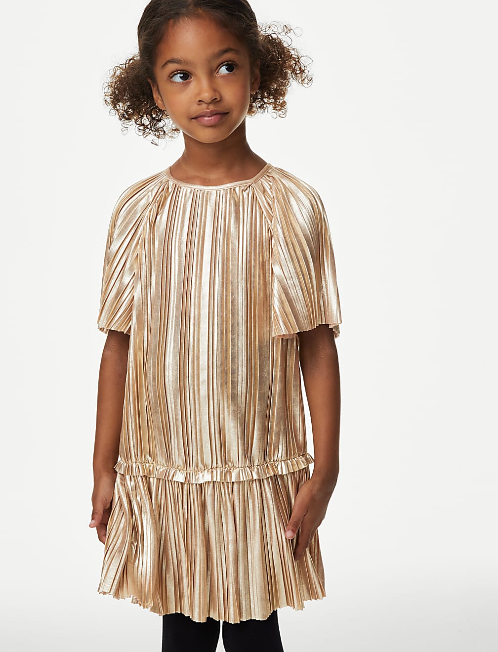 Plisse Metallic Dress (2-8 Yrs)