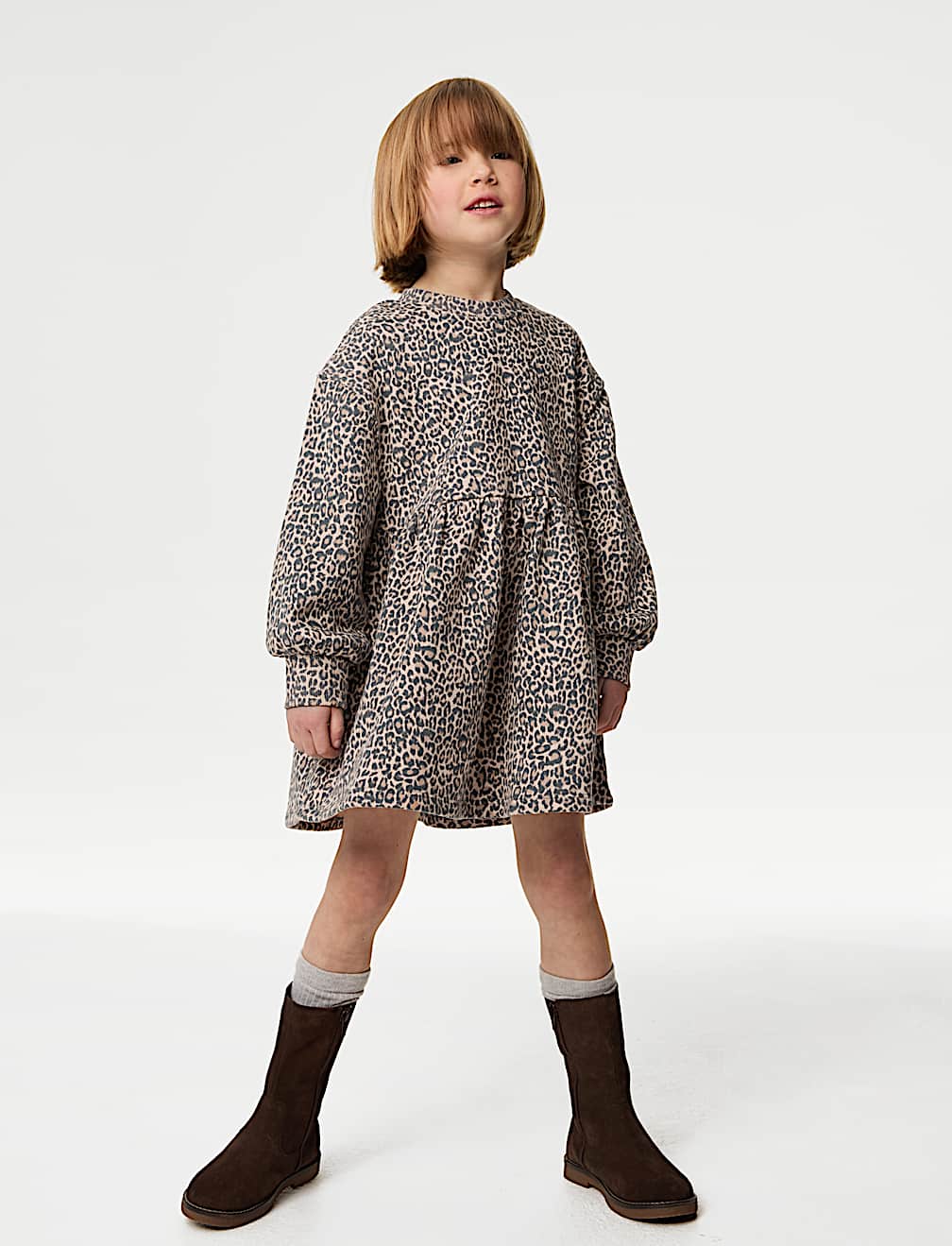 Cotton Rich Leopard Jumper Dress (1-8 Yrs)