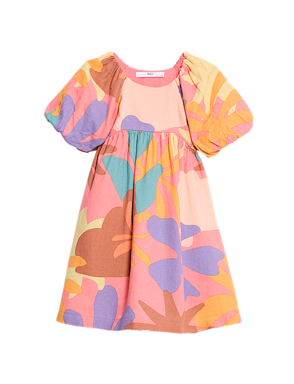 Linen Rich Printed Puff Sleeve Woven Dress (2-8 Yrs)