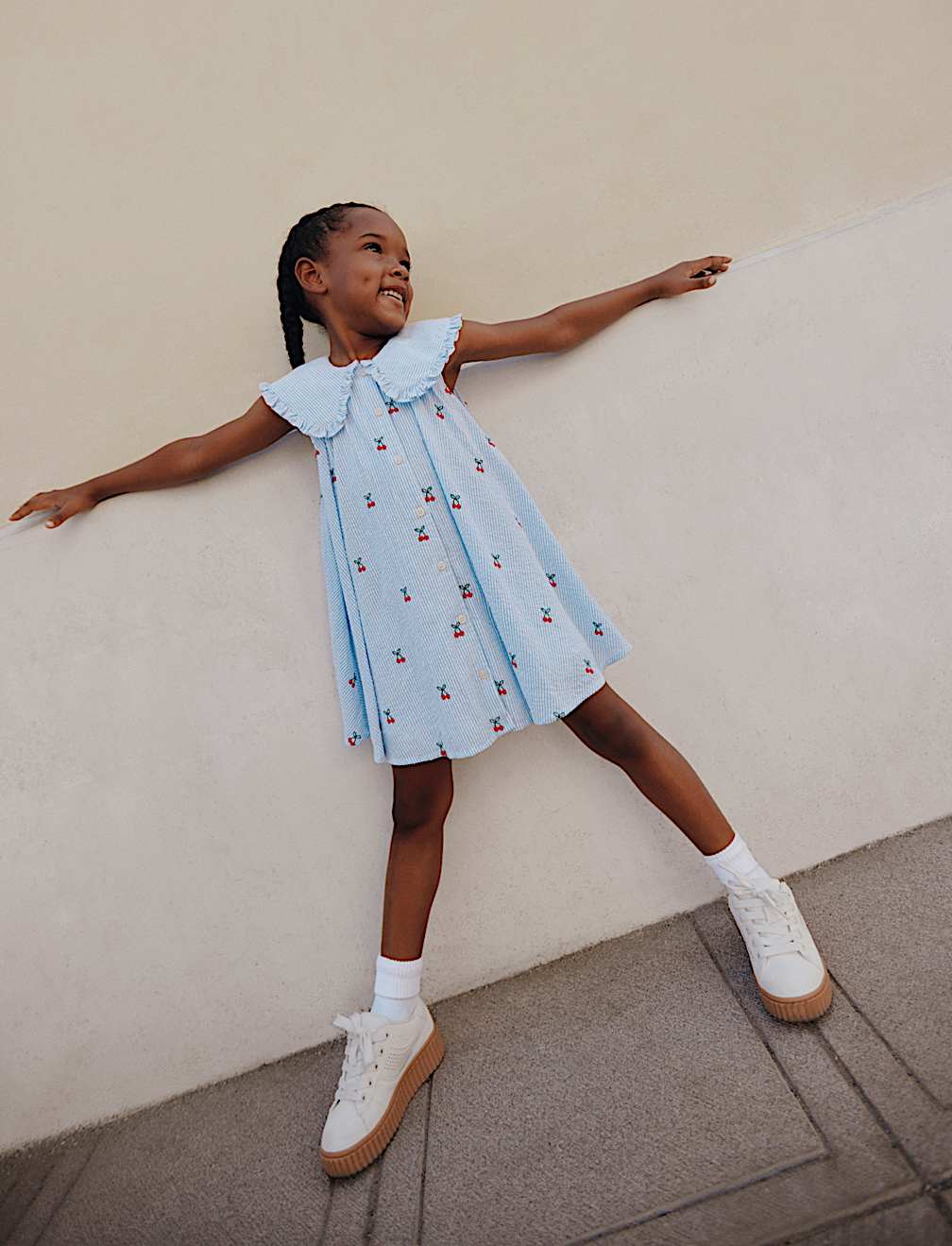 Pure Cotton Cherry Embroidered Dress (2-8 Yrs)