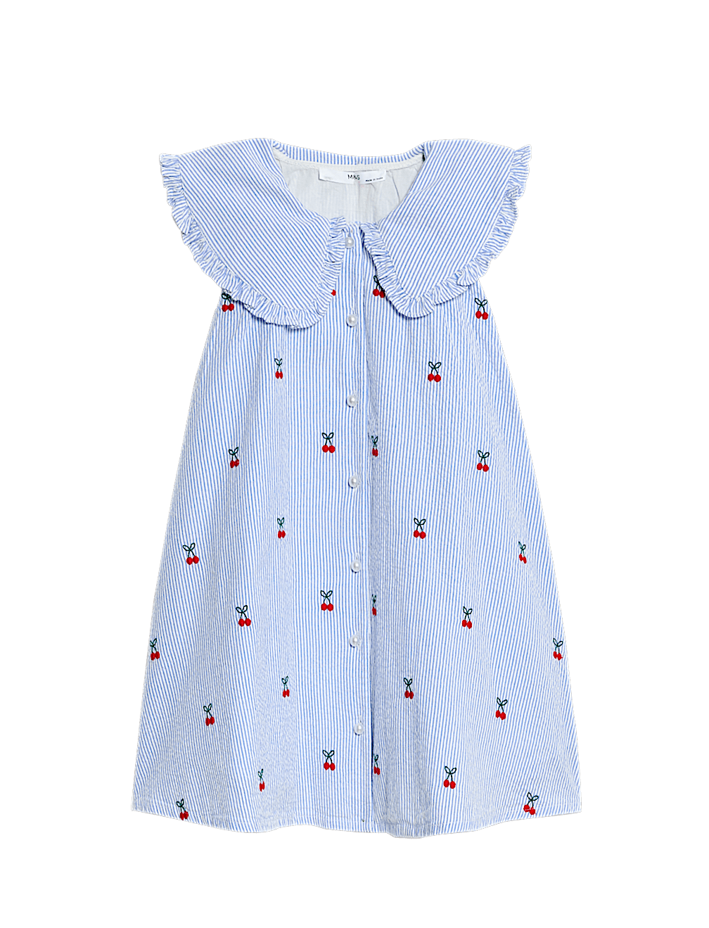 Pure Cotton Cherry Embroidered Dress (2-8 Yrs)