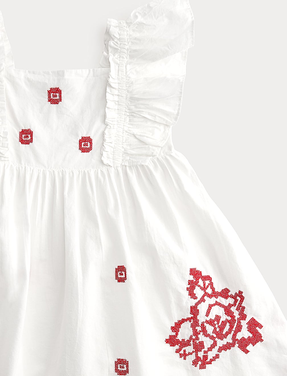 Pure Cotton Embroidered Ruffle Sleeve Dress (2-10 Yrs)