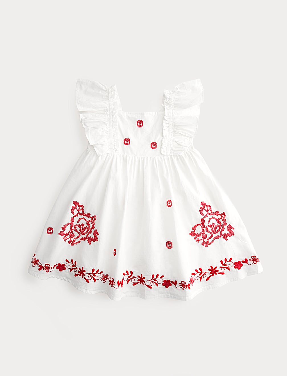 Pure Cotton Embroidered Ruffle Sleeve Dress (2-10 Yrs)