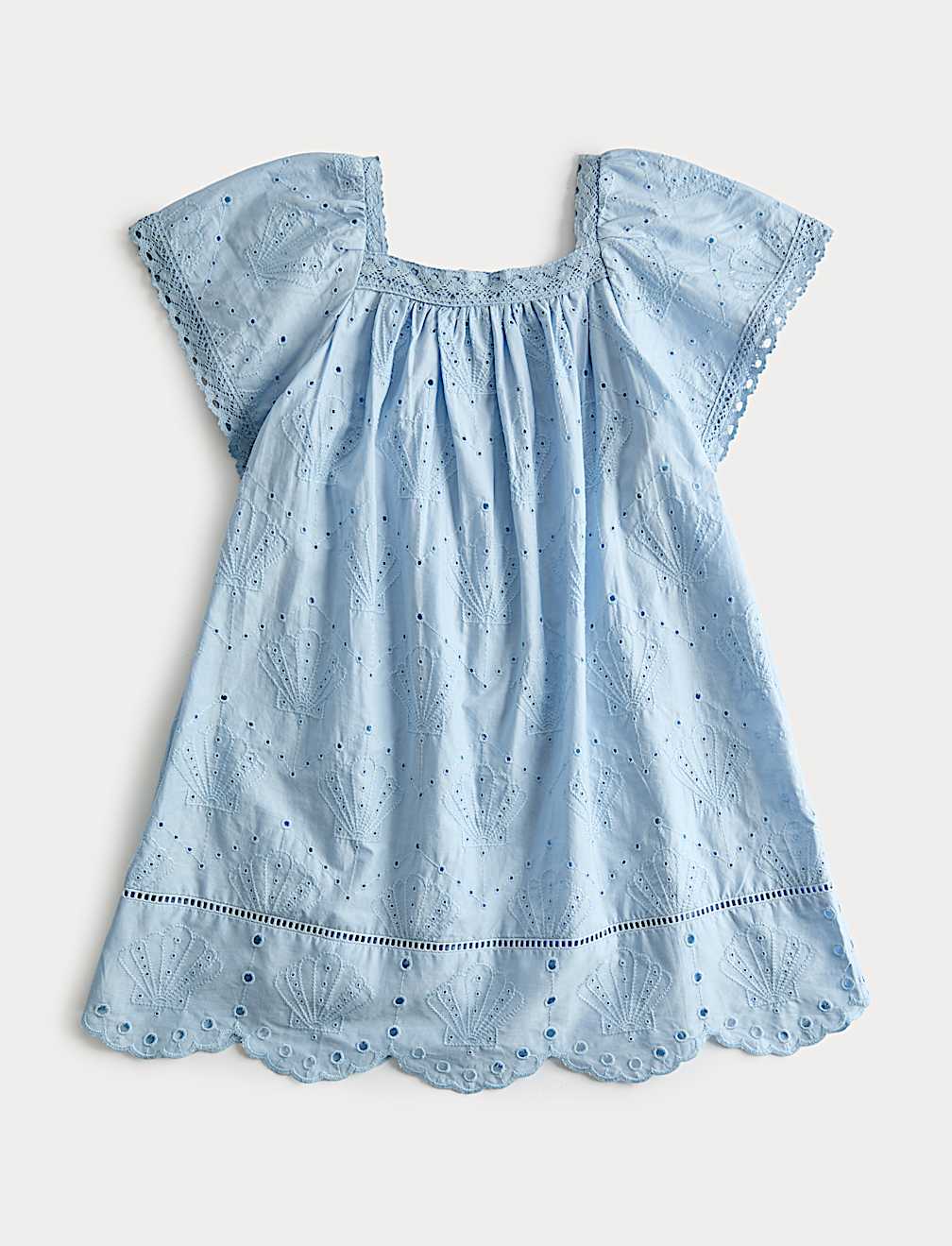 Pure Cotton Broderie Shell Dress (2-8 Yrs)