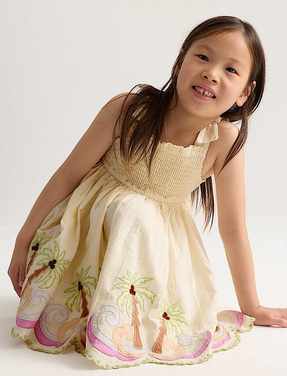 Pure Cotton Palm Tree Sleeveless Dress (2-10 Yrs)