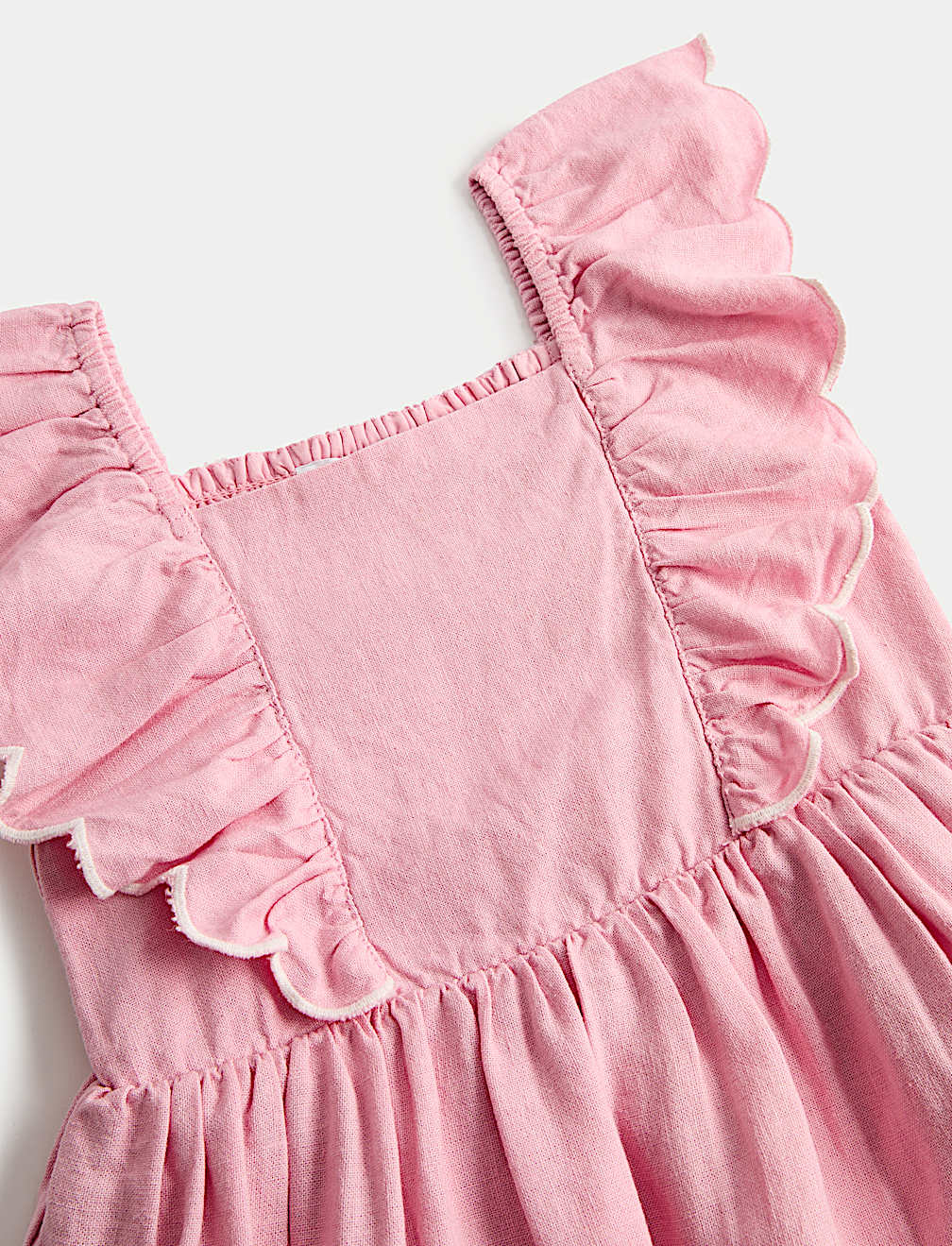 Linen Rich Floral Embroidered Frill Dress (2-10 Yrs)