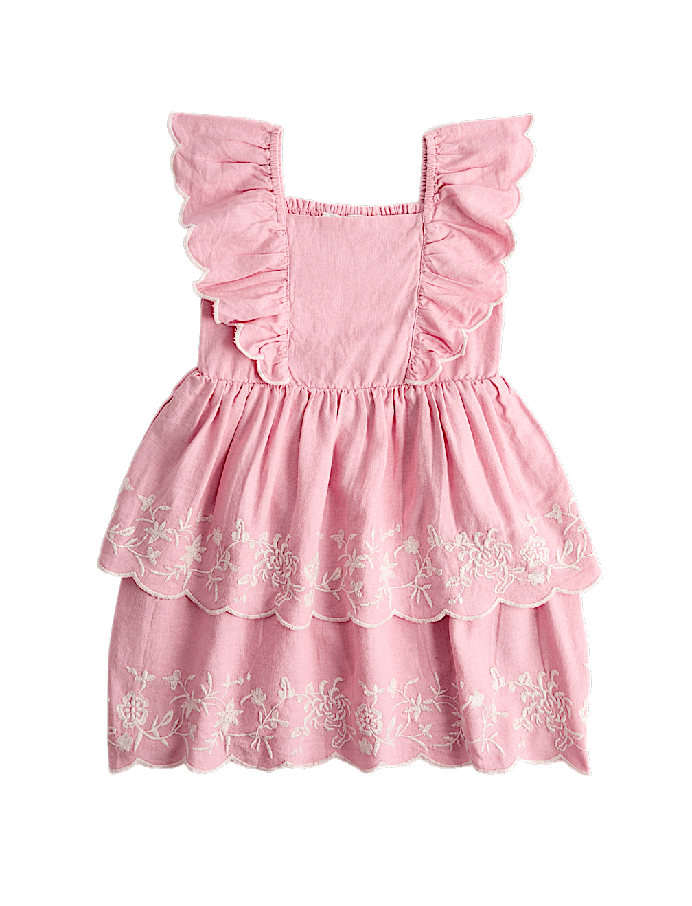 Linen Rich Floral Embroidered Frill Dress (2-10 Yrs)