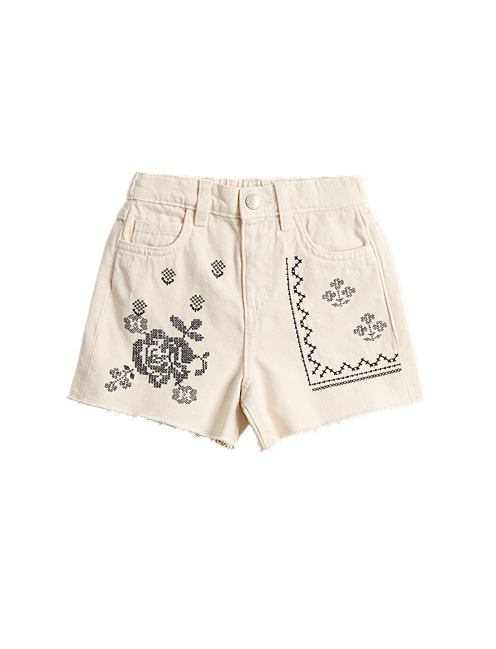 Pure Cotton Denim Embroidered Shorts (2-10 Yrs)