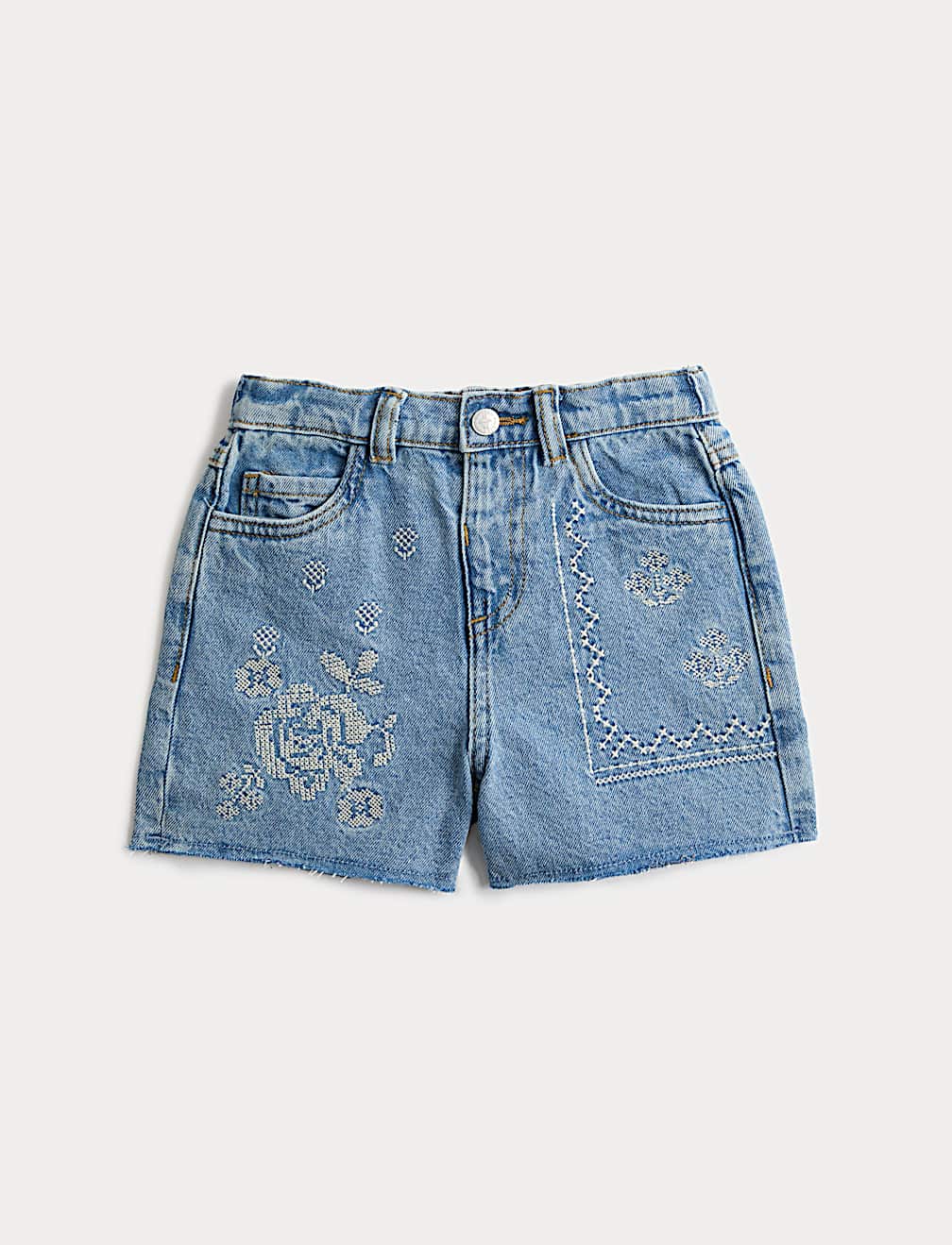 Pure Cotton Denim Embroidered Shorts (2-10 Yrs)