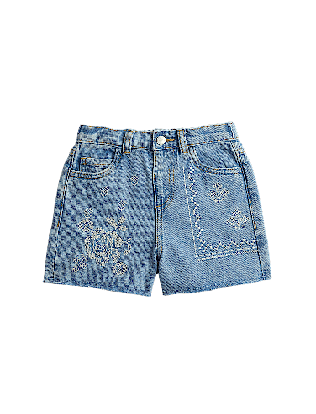 Pure Cotton Denim Embroidered Shorts (2-10 Yrs)