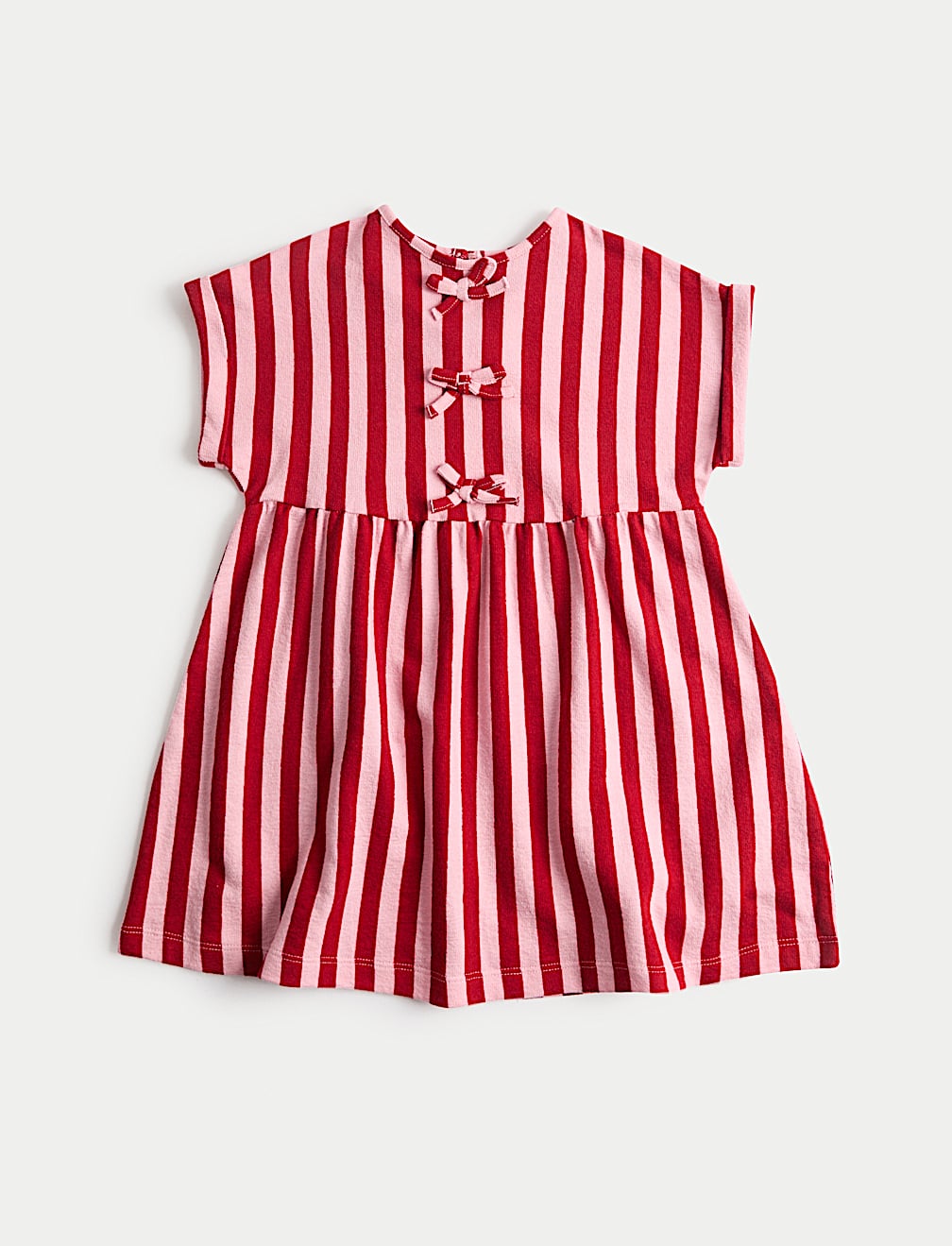 Pure Cotton Striped Bow Detail Dress (2-8 Yrs)