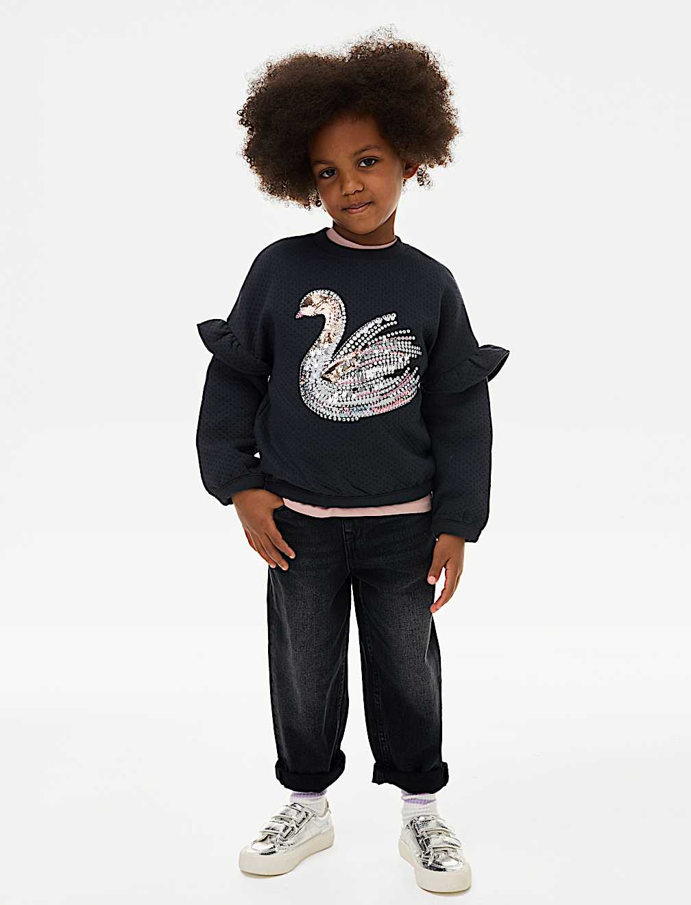 Cotton Rich Sequin Swan Sweatshirt (2-8 Yrs)