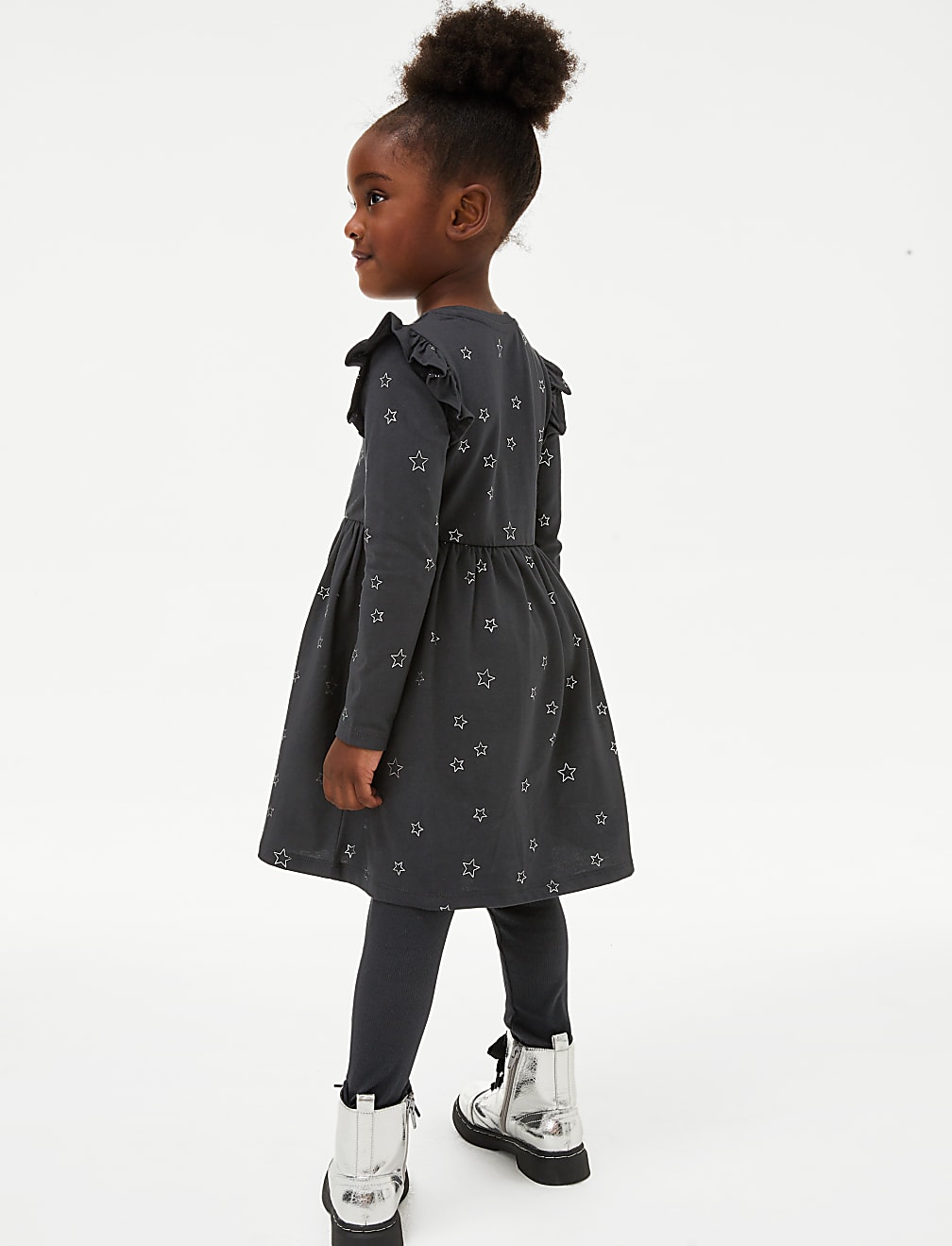 Pure Cotton Foil Star Frill Sleeve Dress (2-8 Yrs)