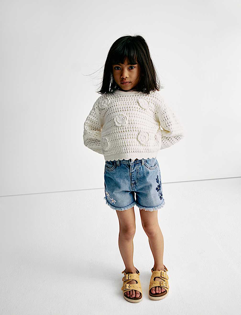 Denim Embroidered Shorts (2-8 Yrs)