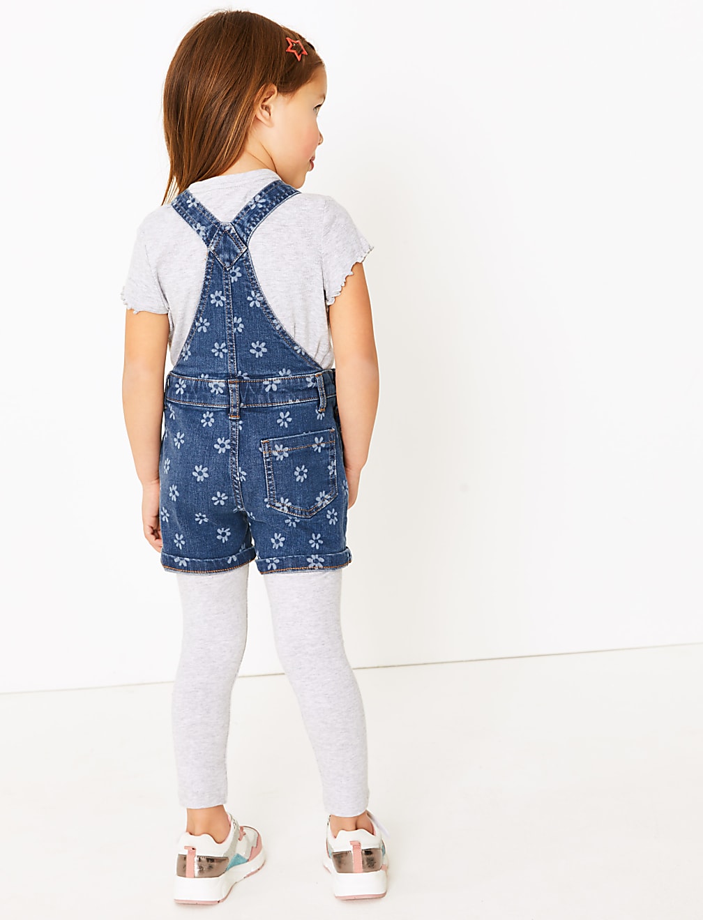 Laser Flower Print Short Dungarees (2-7 Years)
