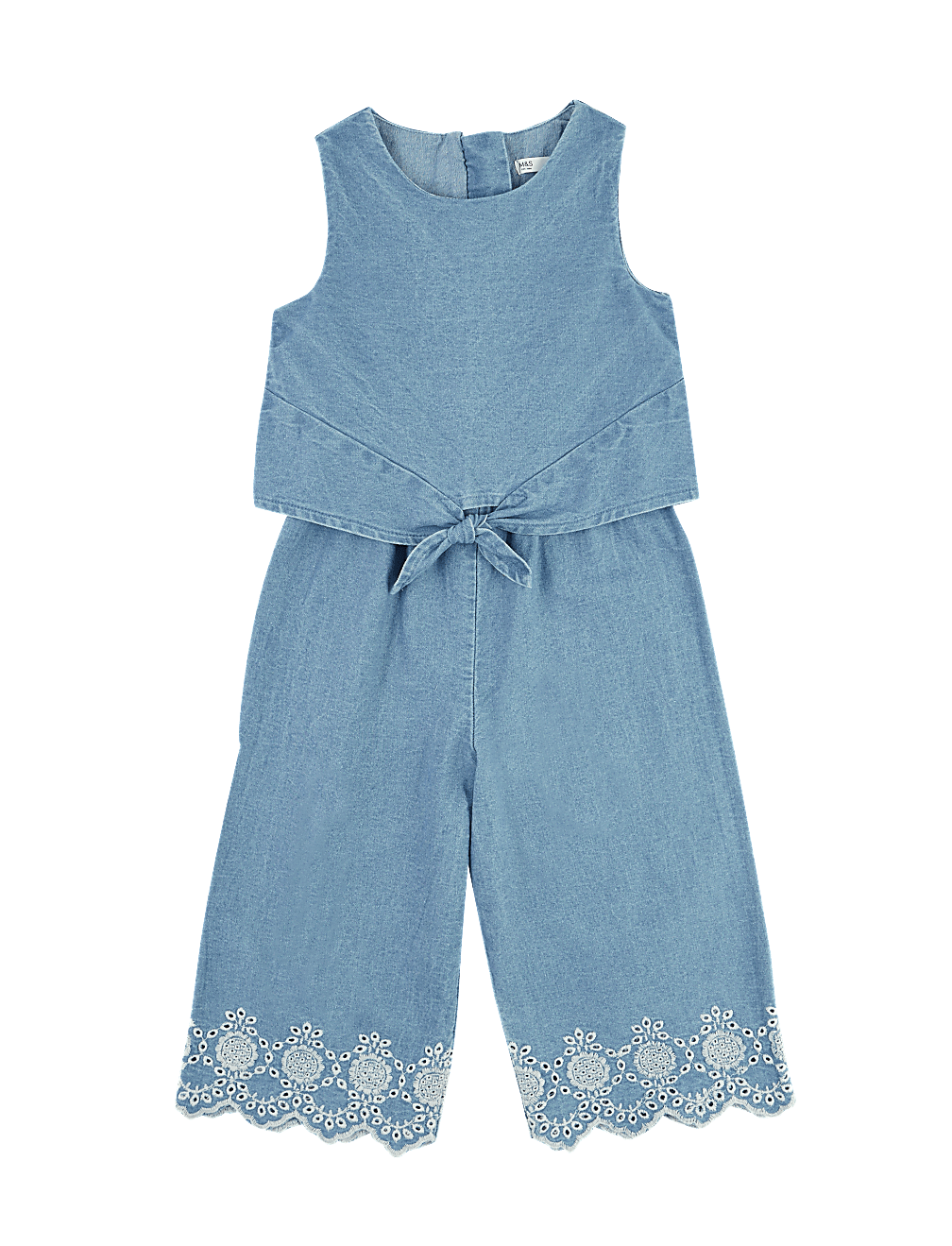 Pure Cotton Chambray Broderie Jumpsuit (2-7 Yrs)