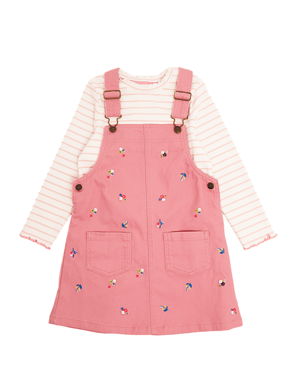 2pc Cotton Floral Embroidered Pinafore (2-7 Yrs)