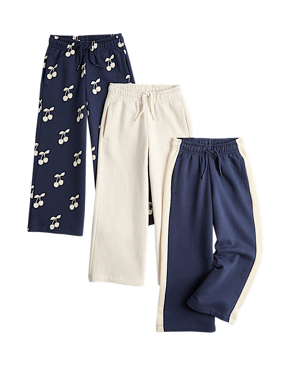 3 Pack Cotton Rich Wide Leg Cherry Joggers (2-8 Yrs)