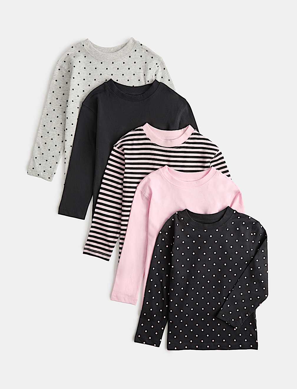 5 Pack Pure Cotton Patterned Tops (2-10 Yrs)