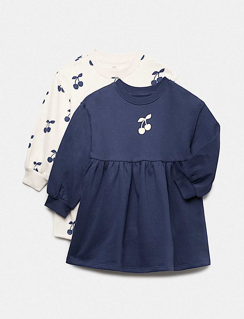 2 Pack Cotton Rich Cherry Sweatshirt Dresses (2-8 Yrs)