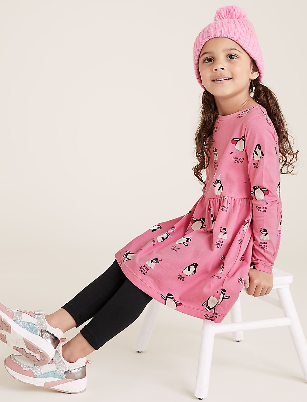 Pure Cotton Penguin Print Dress (2-7 Yrs)
