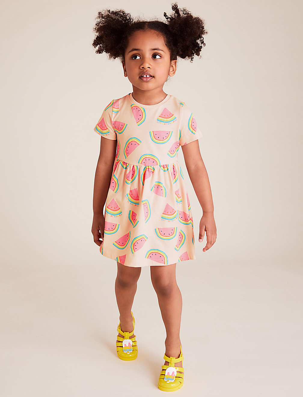 Pure Cotton Melon Print Dress (2-7 Yrs)