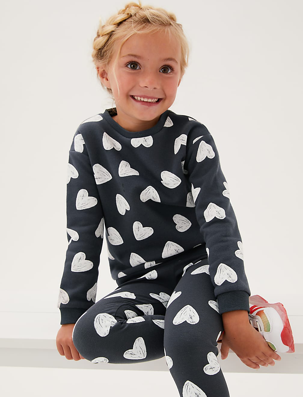 Cotton Rich Heart Print Sweatshirt (2-7 Yrs)