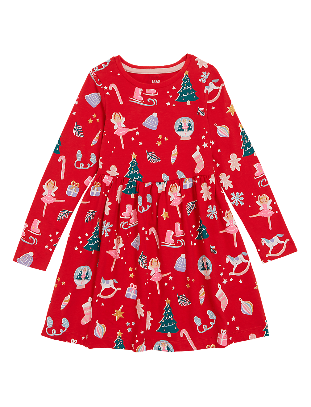 Pure Cotton Christmas Print Dress (2-7 Yrs)