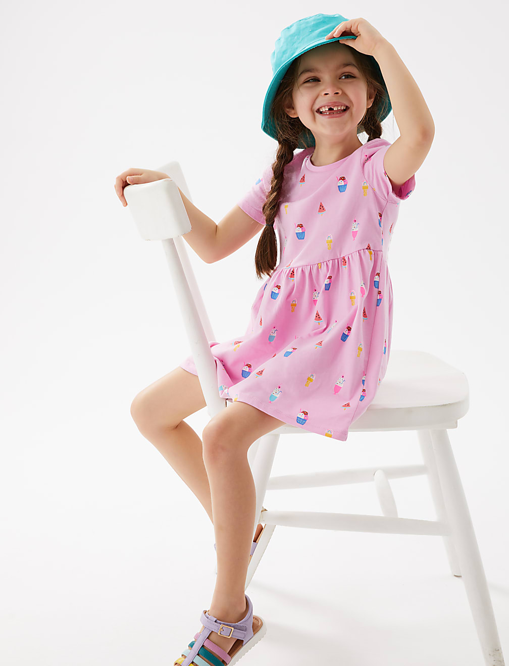 Pure Cotton Ice Cream Print Dress (2-7 Yrs)