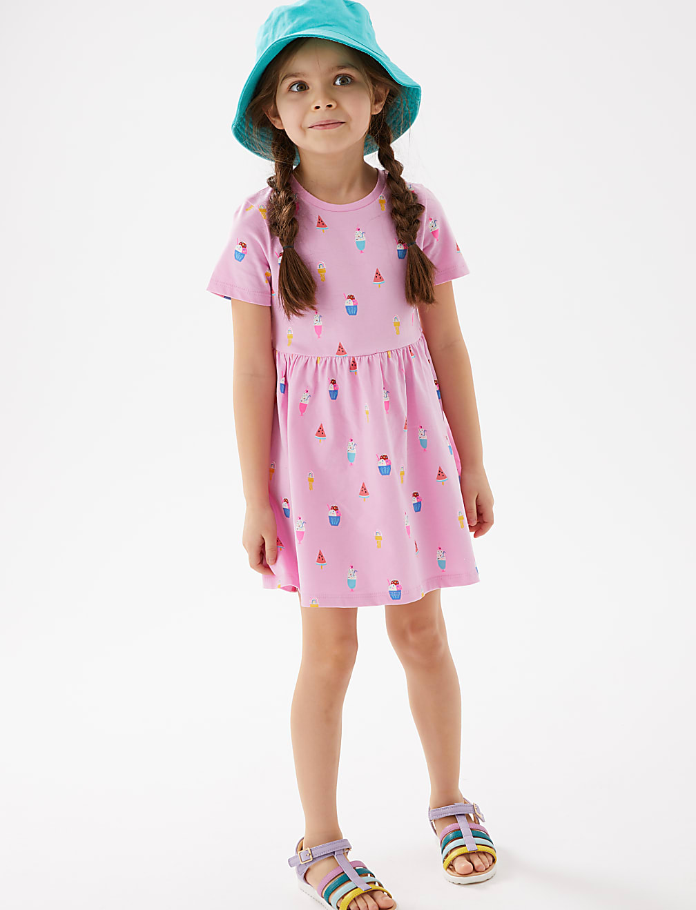 Pure Cotton Ice Cream Print Dress (2-7 Yrs)