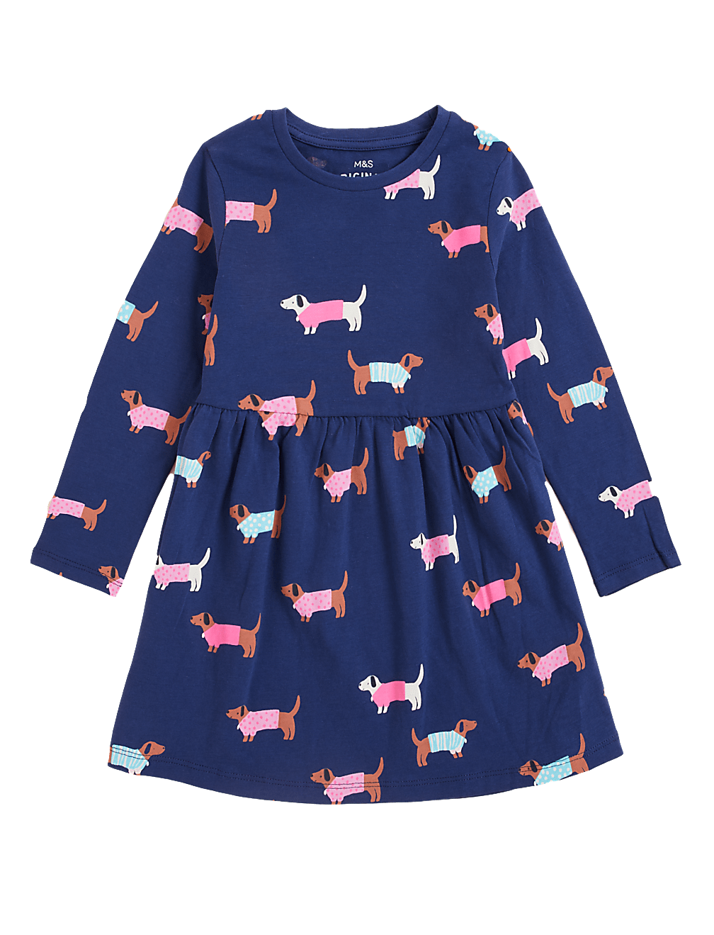 Pure Cotton Sausage Dog Print Dress (2-7 Yrs)