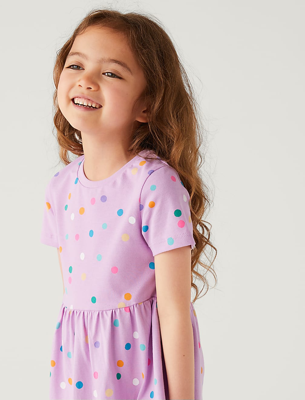 Pure Cotton Spotted Dress (2-8 Yrs)