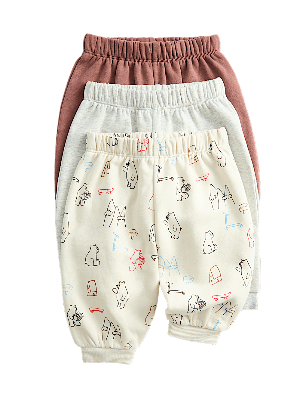 3 Pack Cotton Rich Bear Print Joggers (0-3 Yrs)