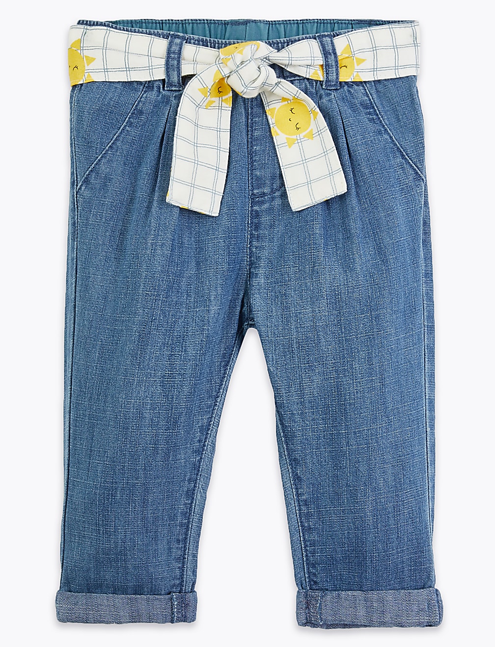 Pure Cotton Belted Jeans (0-3 Yrs)