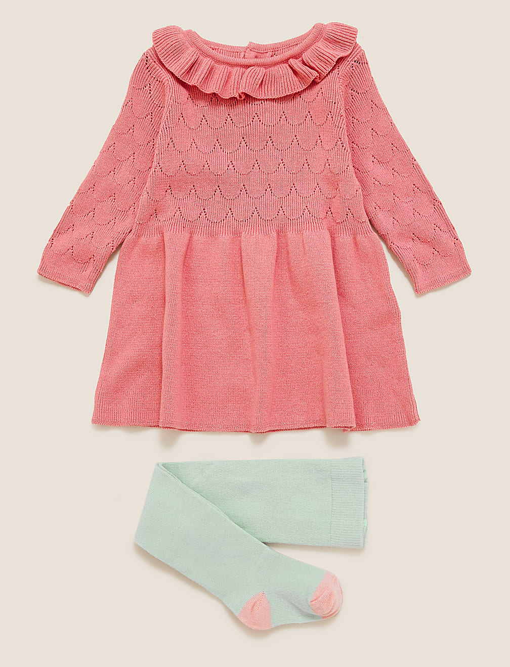 2pc Cotton Knitted Dress Outfit (0-3 Yrs)