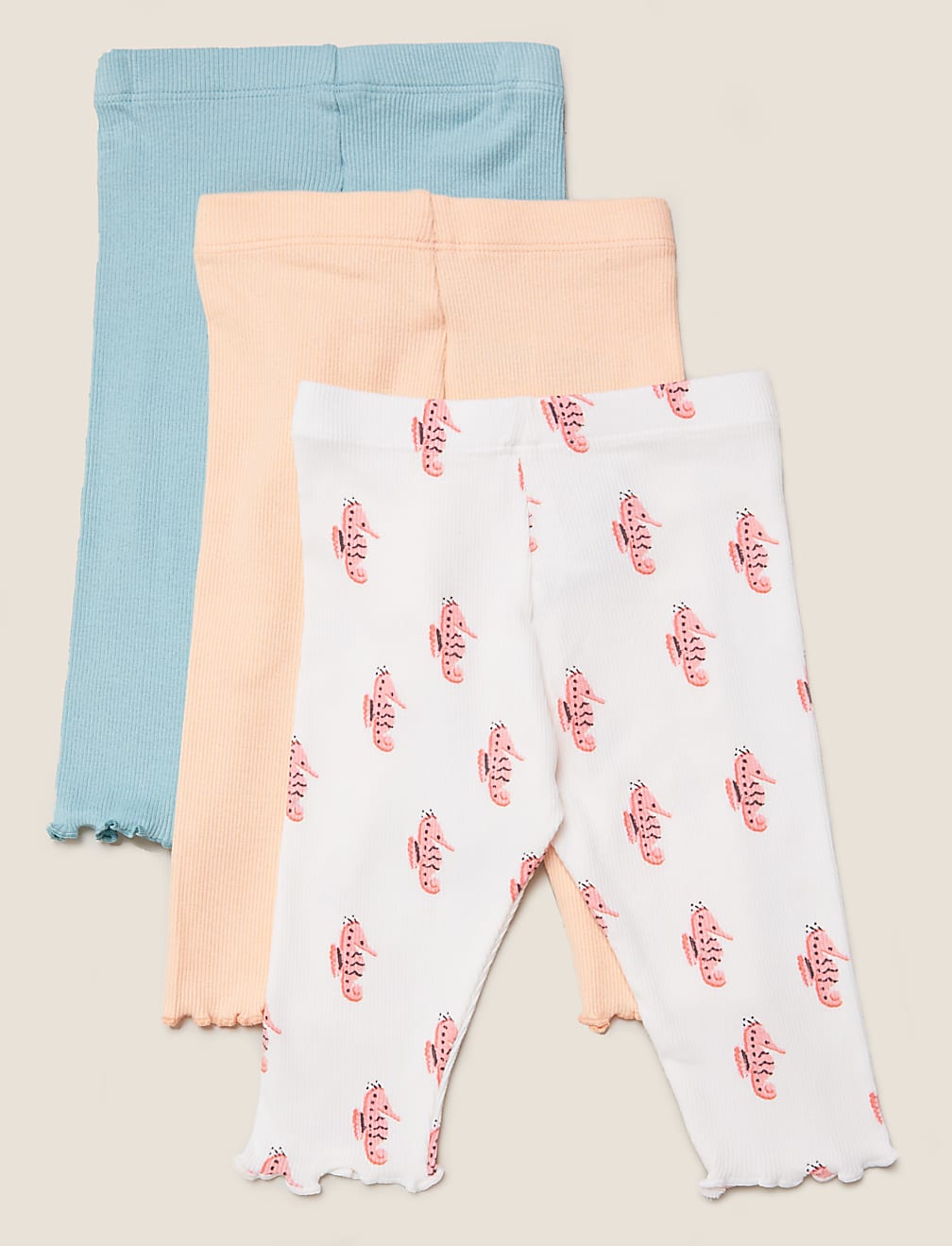 3pk Cotton Seahorse Leggings (0-3 Yrs)