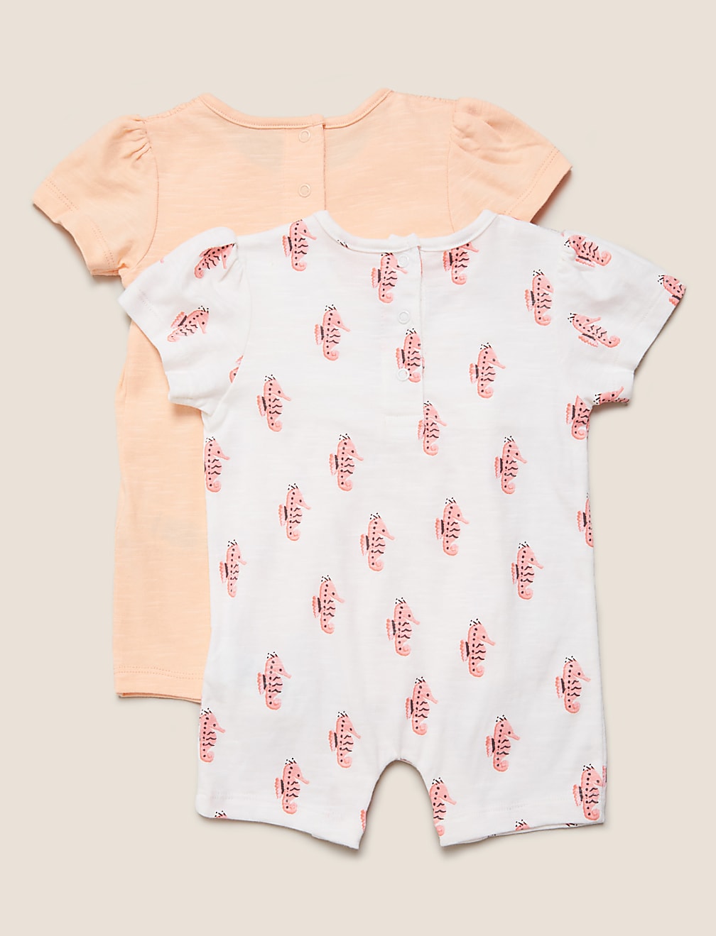 2pk Pure Cotton Seahorse Print Rompers