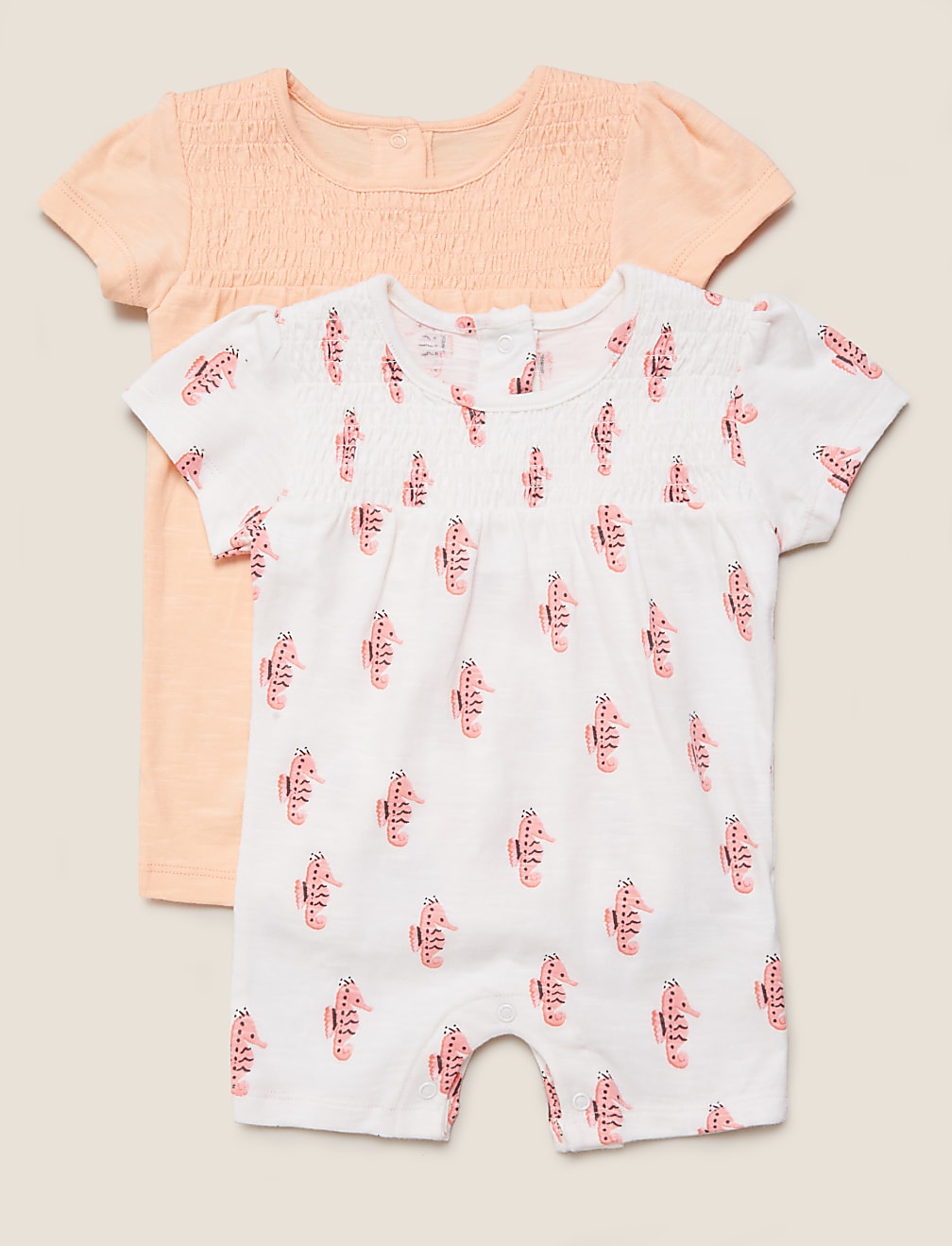 2pk Pure Cotton Seahorse Print Rompers